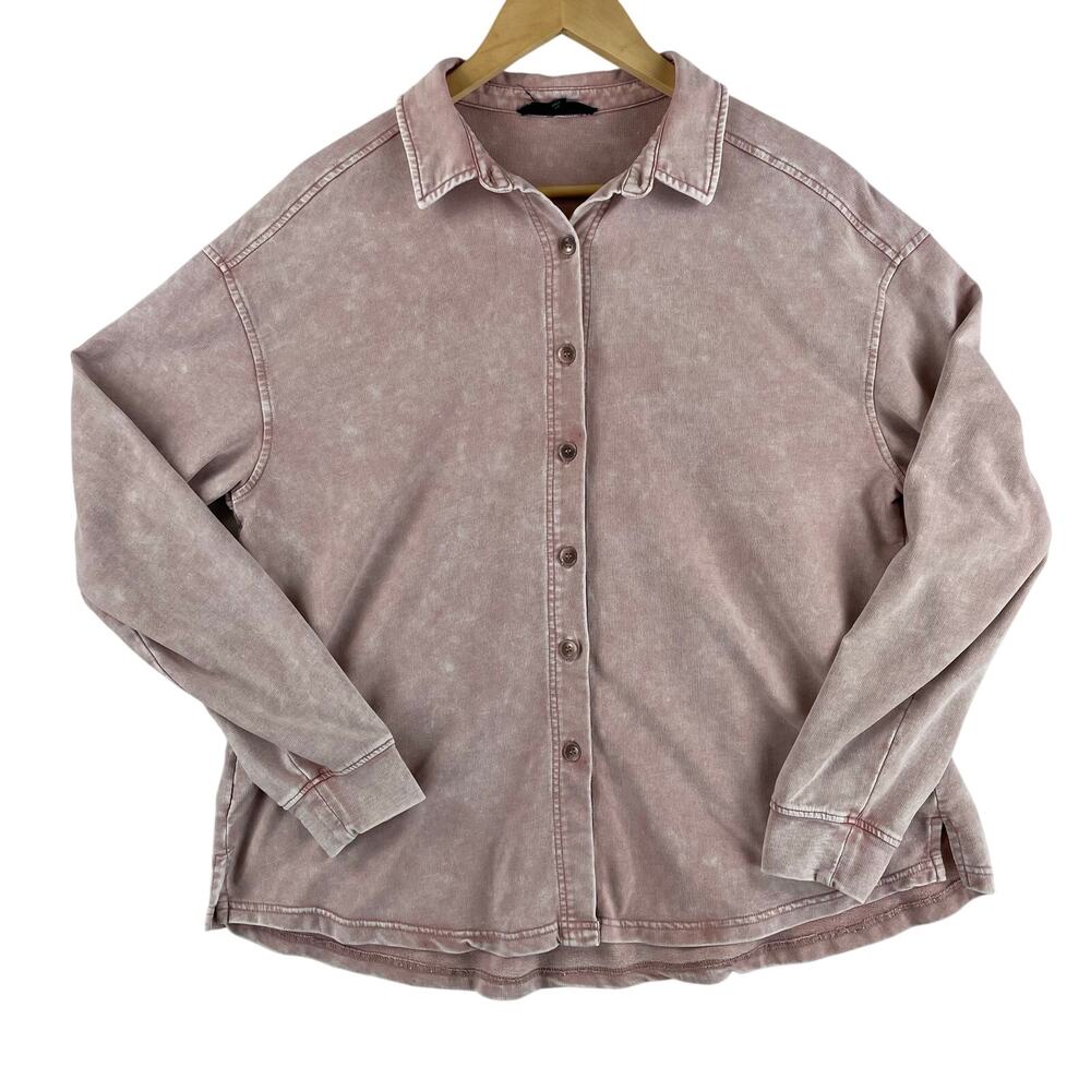 Jane + Delancey Women’s Mineral Wash French Terry Shacket SZ L Pink